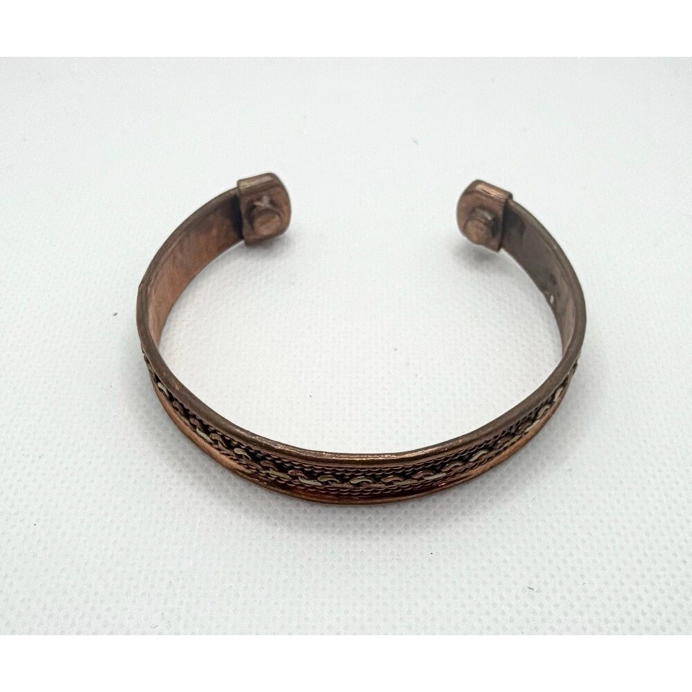 Handcrafted Magnetic Copper Cuff Bracelet with Braided Texture Detail
